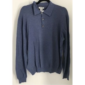 Piattelli Barneys mens blue long sleeve polo shirt sz L
